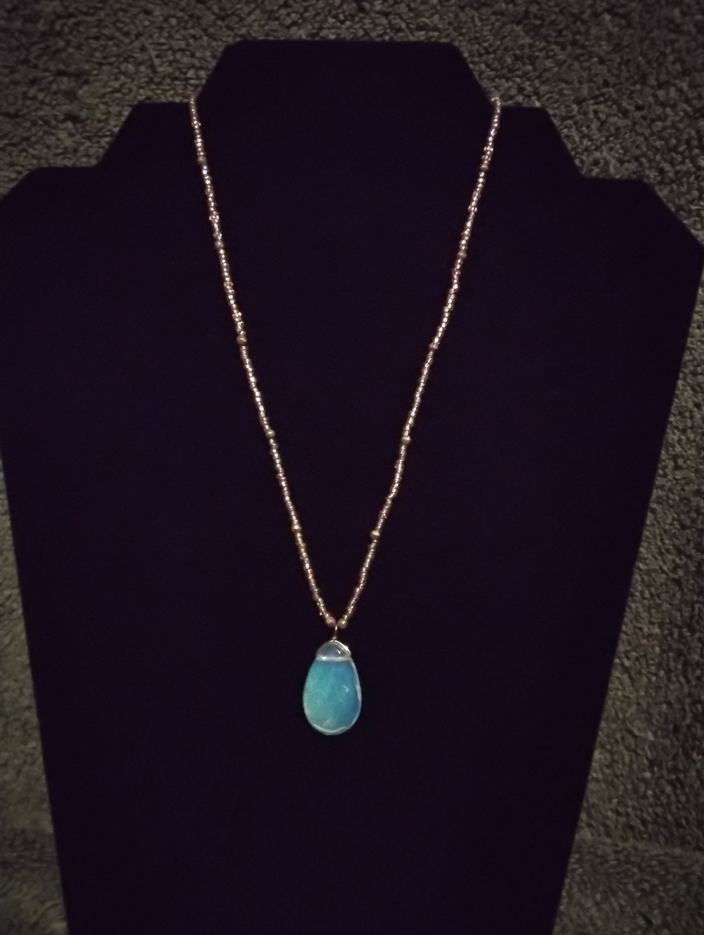 Ocean Blue Glass Pear Shape  With Accent Beads Necklace